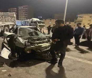 حادث تصادم مروع بين 3 سيارات أعلى الطريق الدائري بالمريوطية