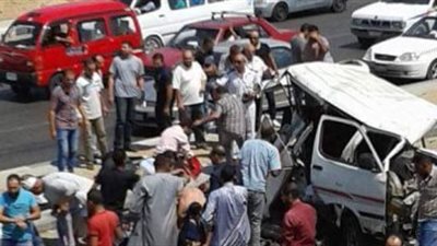 مصرع وإصابة 7 إثر وقوع حادث تصادم بين أتوبيس وسيارة بالمنيا
