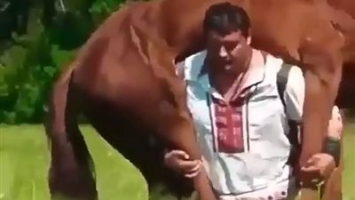 فيديو| رجل يحمل حصانا ويسير به بطريقة غير طبيعية