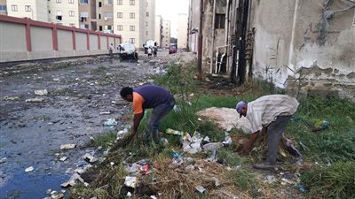 سحب تجمعات مياه الصرف الصحي وإصلاح النوازل بحي ضواحي بورسعيد