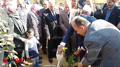 صورو وفيديو| محافظ كفر الشيخ يزرع الشجر بمدرسة الإعدادية بنات القديمة