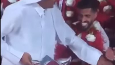  فيديو.. أمير قطر يُهين مدير المنتخب الوطنى لبلاده بعد تحقيق فوز غالى 