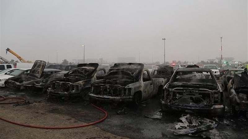حريق في جراج سيارات
