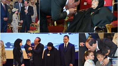 صور| «حنظل على الأعداء وساعِد للأوفياء» السيسي يُقبل أيدي أسر الشهداء