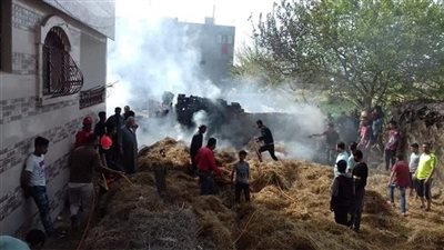 نشوب حريق هائل بحظيرة مواشي في قرية ميت أبو الكرم بالمنوفية