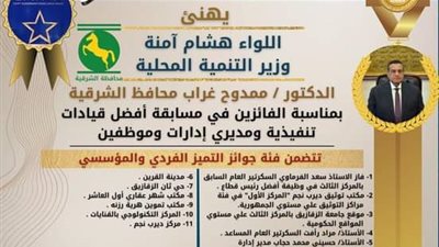 محافظة الشرقية تحصل على 11 جائزة في مسابقة مصر للتميز الحكومي 