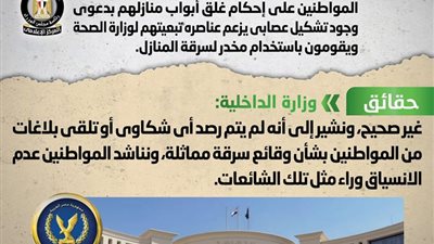 الداخلية تنفي رسالة صوتية عن تشكيل عصابي يسرق المنازل باسم الصحة