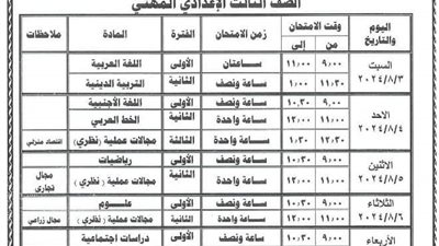 محافظ الشرقية يعتمد جدول إمتحانات الدور الثاني للمرحلتين الإبتدائية والإعدادية للعام الدراسي 2023 / 2024 م 