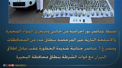 وزارة الداخلية: ضربة قاضية لتجار المخدرات والأسلحة والذخائر غير المرخصة بمحافظة البحيرة 