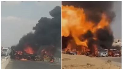 عاجل:تفـحم7 أشخاص وإصـابة 5آخرين بإصـابات خطـيرة بحـادث انقلاب وتفـحم سيارة بالطريق الإقليمى